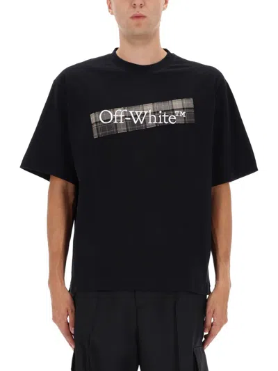 Off-white Black Crewneck T-shirt With Logo Lettering On The Front And Maxi Diagonal Motif On The Rear In Cotto In Black