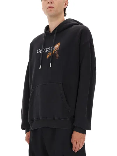 Off-white Washed Black Cupid Arrow Skate Logo Hoodie