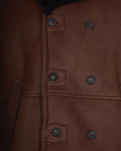 D Four Double-breasted Suede Leather Jacket With Notched Lapel In Brown