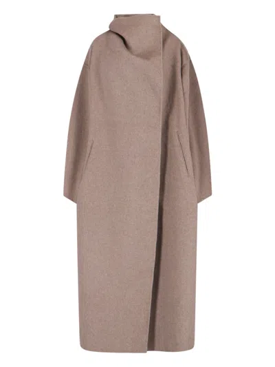 The Frankie Shop Leroy Wool-blend Wrap Coat In Brown