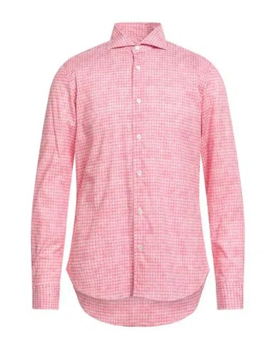 Fedeli Man Shirt Coral Size 15 ¾ Cotton, Elastane In Pink