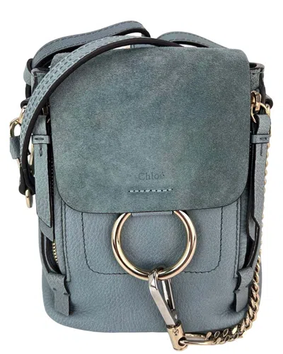 Pre-owned Chloé Blue Suede & Leather Faye Mini Backpack Bag (authentic Pre-loved) In Blue