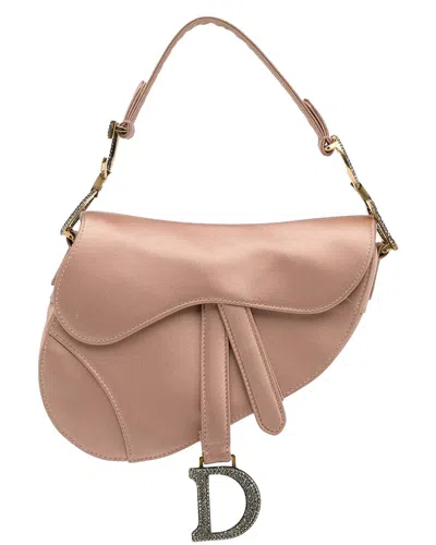 Dior Pink Leather Mini Satin Crystal Embellished Saddle Bag (authentic Pre-  Loved) In Pink