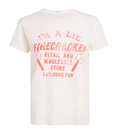 Mother Womens Lil Firecracker The Boxy Goodie Goodie Short-sleeves Cotton-jersey T-shirt Xs In White