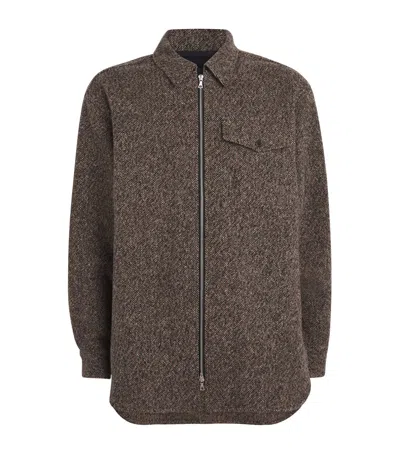 Dries Van Noten Wool-blend Zip-up Overshirt In Brown