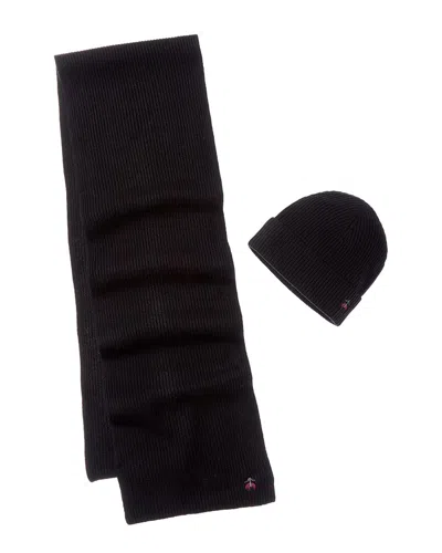 Brooks Brothers 2pc Wool & Cashmere-blend Hat & Scarf Set In White