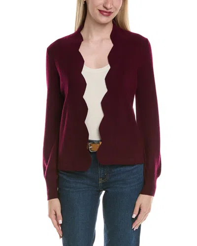 Sofiacashmere Scallop Edge Cropped Wool & Cashmere-blend Cardigan In Burgundy