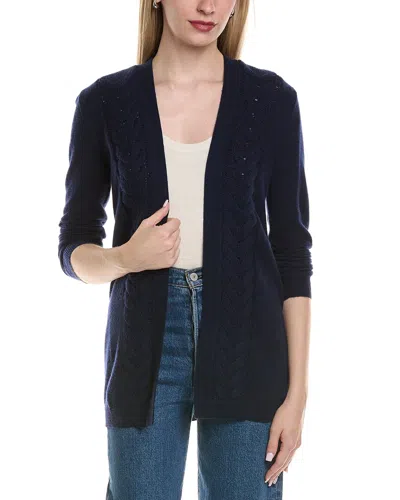 Sofiacashmere Braided Cable Wool & Cashmere-blend Cardigan In Blue