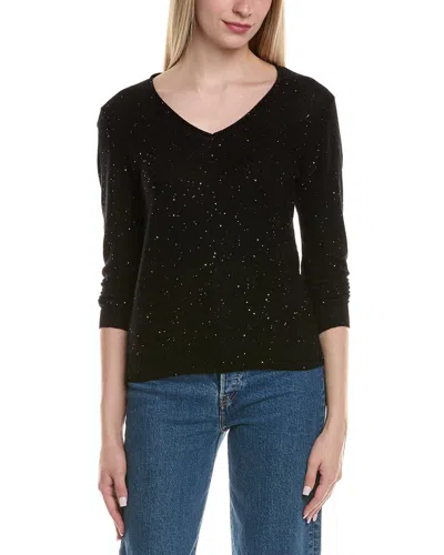 Sofiacashmere Sequin Deep V Wool & Cashmere-blend Sweater In Black