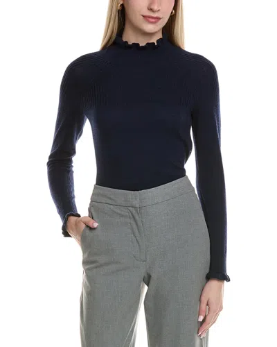 Sofiacashmere Rib & Ruffle Mock Neck Wool & Cashmere-blend Sweater In Blue