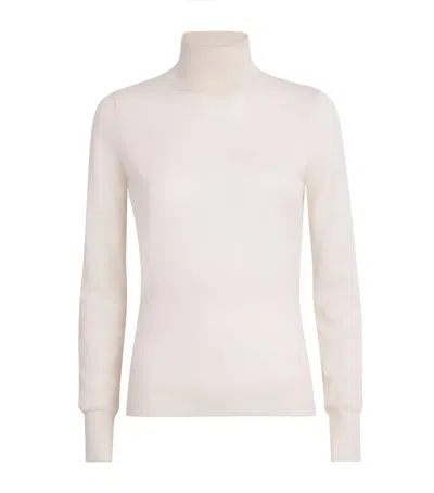 Frame Slim Turtleneck Wool Sweater In White