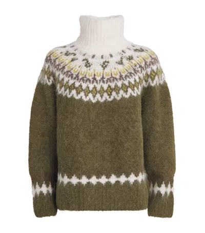Rag & Bone Beth Oversize Fair Isle Alpaca Blend Turtleneck Sweater In Green