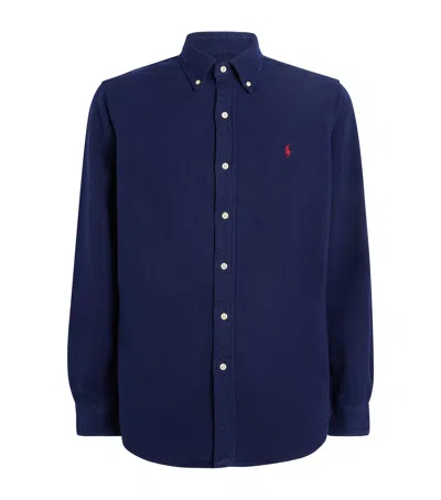Polo Ralph Lauren Mens Navy Long-sleeved Garment-dyed Custom-fit Cotton Oxford Shirt Xl In Blue