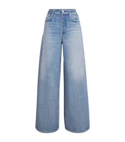 Rag & Bone Featherweight Logan High Rise Wide Leg Jeans In Audrey In Blue