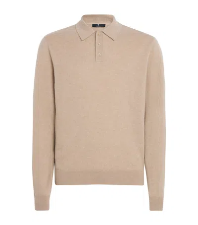 7 For All Mankind Cashmere Long-sleeve Polo Shirt In Neutral