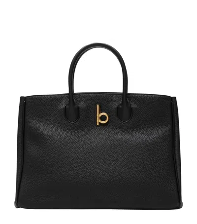 Burberry Small Calf Leather Rocking Horse Tote Bag In Black