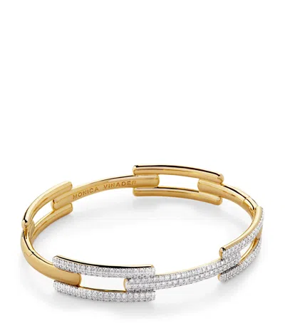 Monica Vinader Gold Lab Grown Diamond Full Pave Signature Link Bangle Lab Grown Diamond In Gold