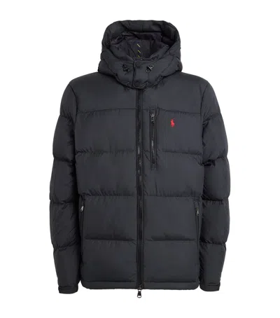 Polo Ralph Lauren Blue Down Jacket With Fixed Hood And Embroidered Pony Logo On Chest In Tech Fabric Man In Black