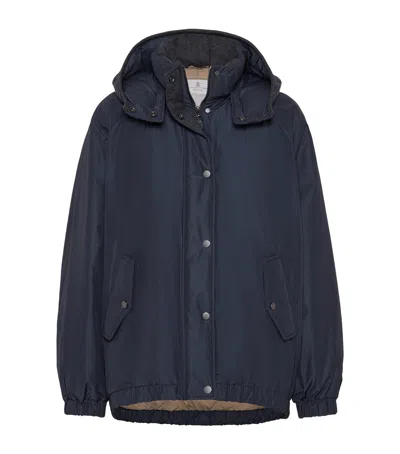 Brunello Cucinelli Short Down Jacket With Removible Hoodie In Blue