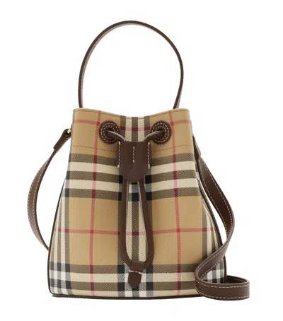 Burberry Small Bucket With Shoulder Strap Check In Sand