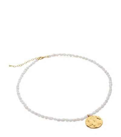 Monica Vinader Gold Vermeil And Pearl Capri Disc Necklace In White
