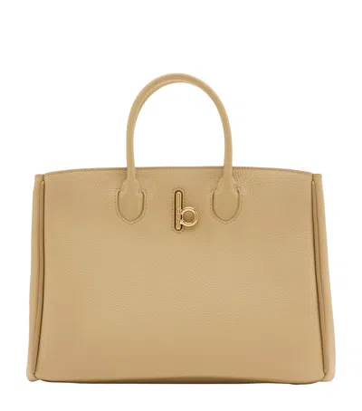 Burberry Small Calf Leather Rocking Horse Tote Bag In Neutral