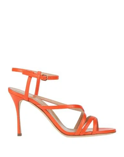 Sergio Rossi Woman Sandals Orange Size 8 Leather In Orange
