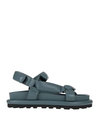Jil Sander Man Sandals Slate Blue Size 9 Leather In Blue