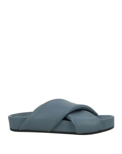 Jil Sander Man Sandals Slate Blue Size 9 Leather In Green