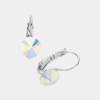 Fashnzfab Genuine Round Crystal Lever Back Earrings - Ab In Metallic