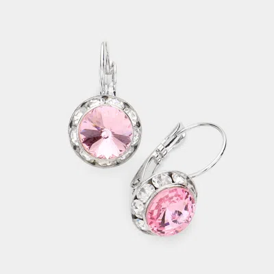 Fashnzfab Rivoli Cut Genuine Crystal Lever Back Earrings - Lt Rose In Pink