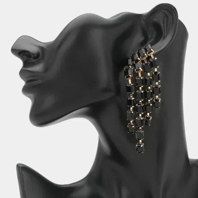 Fashnzfab Rectangular Stone Cluster Drop Chandelier Statement Evening Earrings - Black In Brown