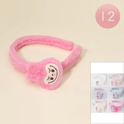 Fashnzfab 12pcs - Plush Monster Bunny Character Face Headbands In Pink