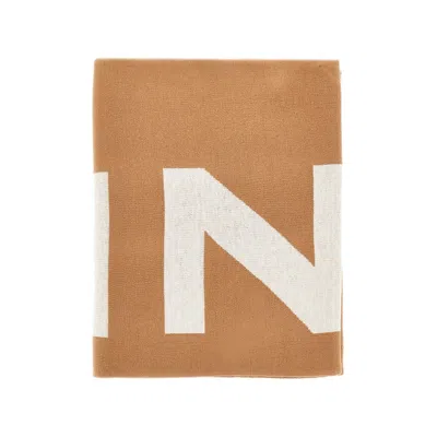 Pinko L-blend Scarf With Jacquard Logo In Sand