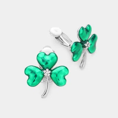 Fashnzfab St Patricks Enamel Clover Clip On Earrings In Multi