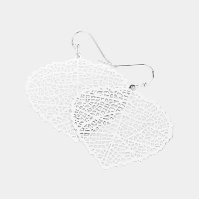 Fashnzfab Metal Filigree Leaf Dangle Earrings - Rhodium In Silver