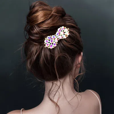 Fashnzfab Teardrop Stone Cluster Bow Hair Comb In Multi