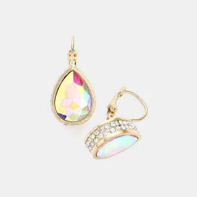Fashnzfab Rhinestone Embellished Teardrop Stone Lever Back Evening Earrings - Ab, Gold In Multi