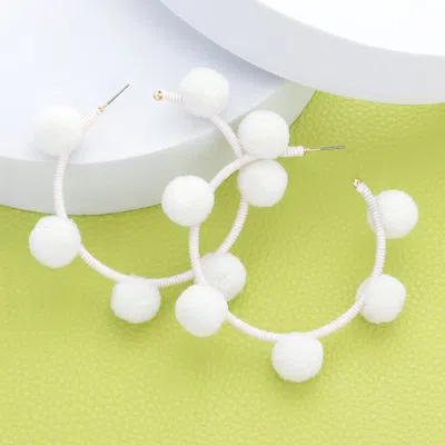 Fashnzfab Pom Pom Station Hoop Earrings - White In White