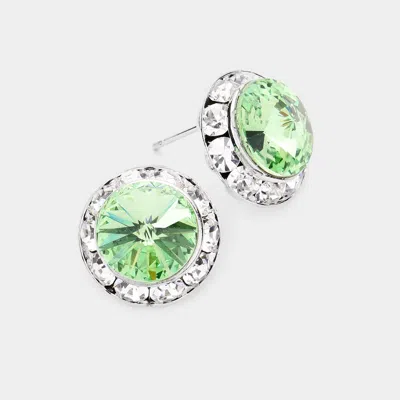 Fashnzfab Rivoli Cut Genuine Crystal Round Stud Earrings - Peridot In Green