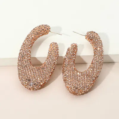 Fashnzfab Sterling Silver Post Rhinestone Studded Oval Hoop Earrings - Peach, Silver In Gold