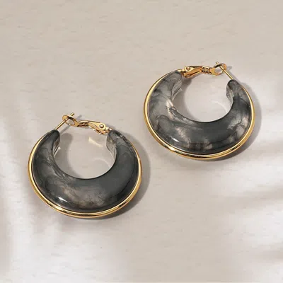 Fashnzfab Stainless Steel Gold Trimmed Chunky Resin Hoop Earrings - Black, Gold In Black