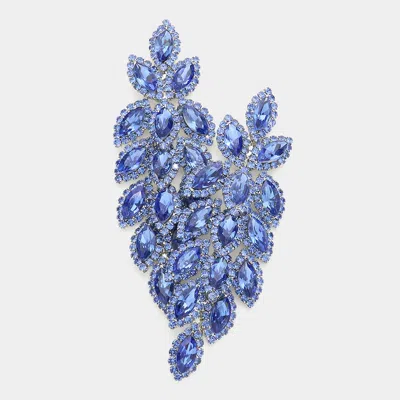 Fashnzfab Crystal Stone Leaf Cluster Marquise Evening Earrings - Light Blue In Blue