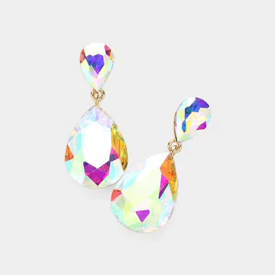 Fashnzfab Crystal Double Teardrop Evening Earrings In Multi