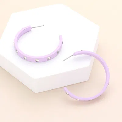 Fashnzfab Stone Embellished Hoop Earrings - Lavender In Multi