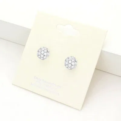 Fashnzfab Shamballa Ball Stud Earrings - Clear, Rhodium In White
