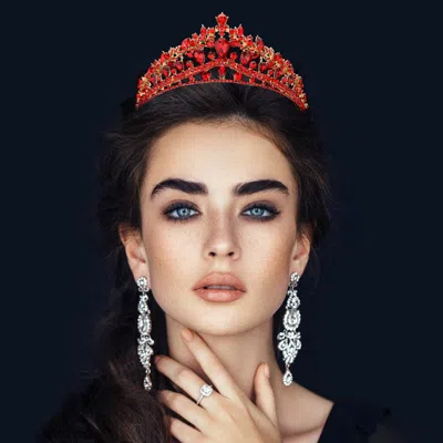 Fashnzfab Teardrop Stone Cluster Accented Marquise Round Stone Embellished Pageant Princess Tiara In White