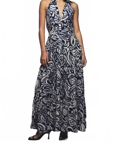 Urban Daizy Halter Tiered Maxi Dress In Navy In Multi