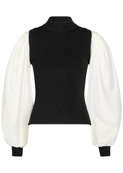Simkhai Turtleneck Top With Contrasting Puff Sleeves In Black