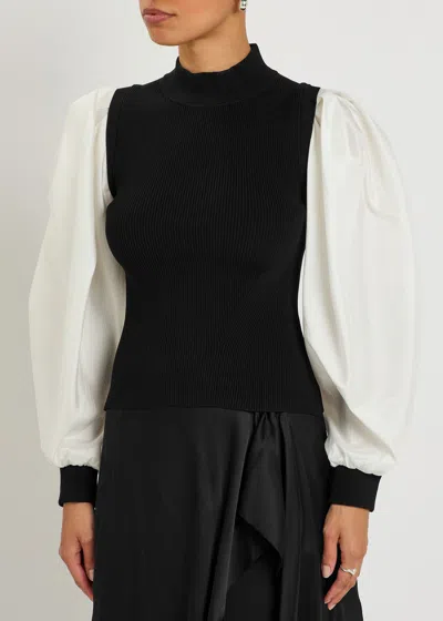 Simkhai Turtleneck Top With Contrasting Puff Sleeves In Black